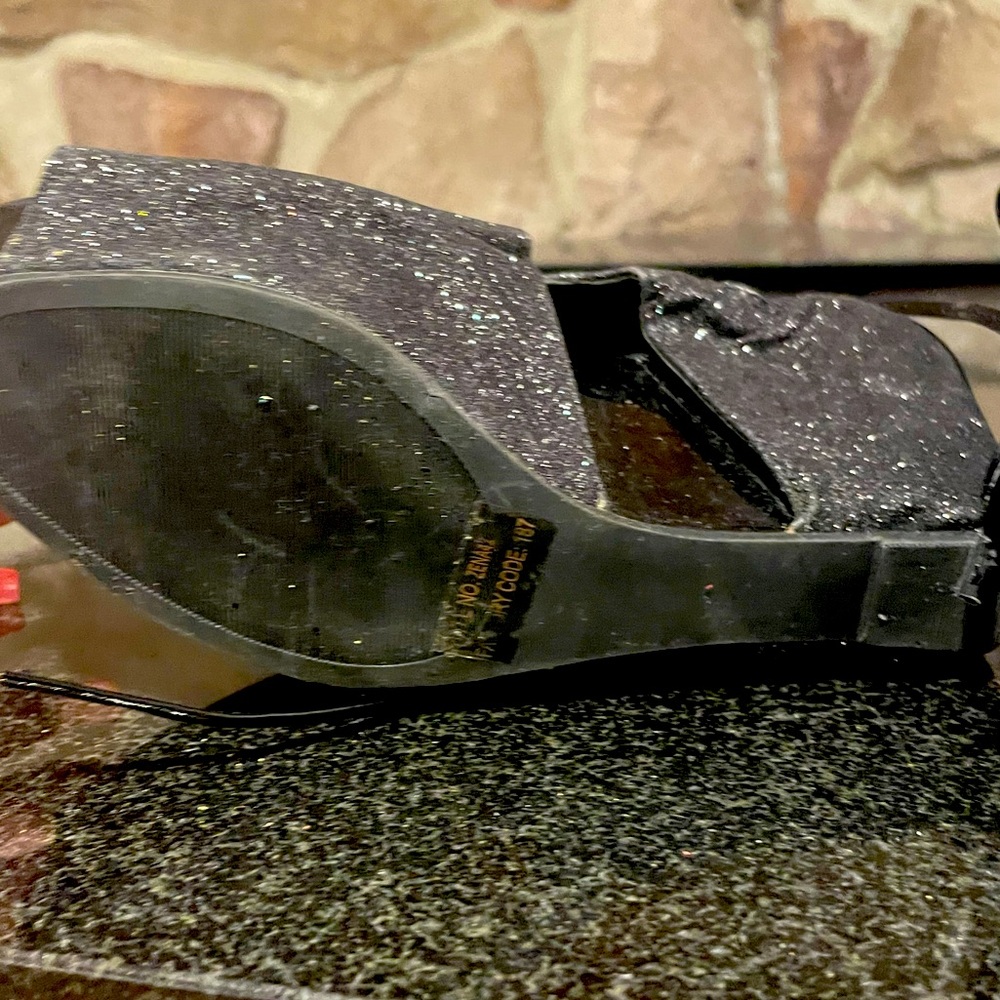 Bumper Black Shimmer Bootie String Up Wedge Size 9 - image 4